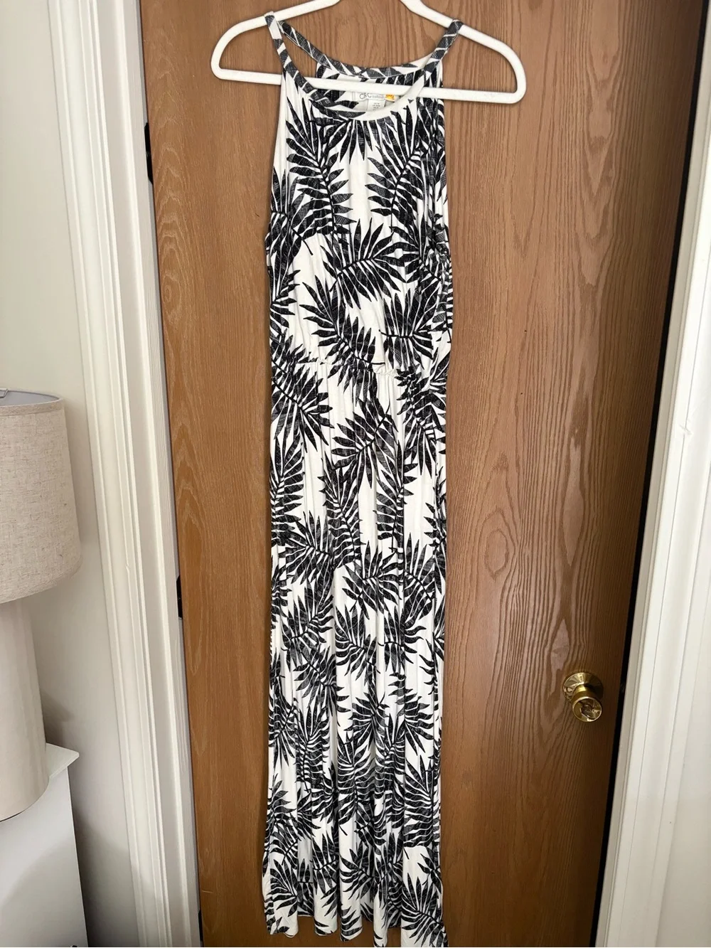 C&C California Black & White Palm-Print Maxi Dress